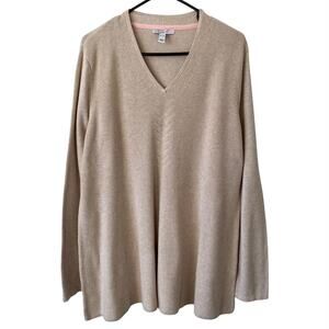 ISAAC MIZRAHI LIVE NWOT V Neck Shaker Stitch Swing Sweater Beige Size XL